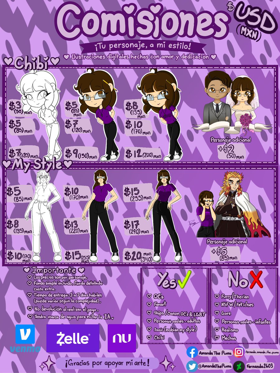 AmandaThePuma's tweet photo. Comisiones abiertas (First Time)

✿Comisomes✿
˖⁠♡Tu Personaje, A Mi Estiló♡˖
☆Ilustraciones digitales/tradicionales hechas con amor y dedicación☆

$USD - Dolar arriba 👆🏻
( $MXN) - Peso Mexicano abajo 👇🏻

#Comisiones #ocs #fanarts #digitaldraw #art  #drawing #dibujo https://t.co/zOUeNp3x8s