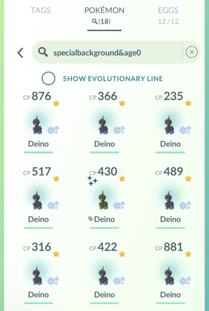 Warheaddddd's tweet photo. deino community day classic 💚

21 shinies
18 backgrounds
2 shinies with a background &amp; 1 was a home spawn ☺️

#PokemonGO https://t.co/hMhT0XSWXY