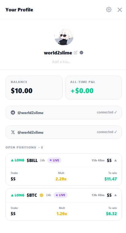 World2Slime's tweet photo. Played around with the FUD Markets testnet today 

Opened LONG or SHORT positions on FUD Markets to see how it works.

What stands out is the social layer behind it.
Not just posting opinions for impressions your thesis is tied to a real position everyone can see. https://t.co/rWTvjg3nXA