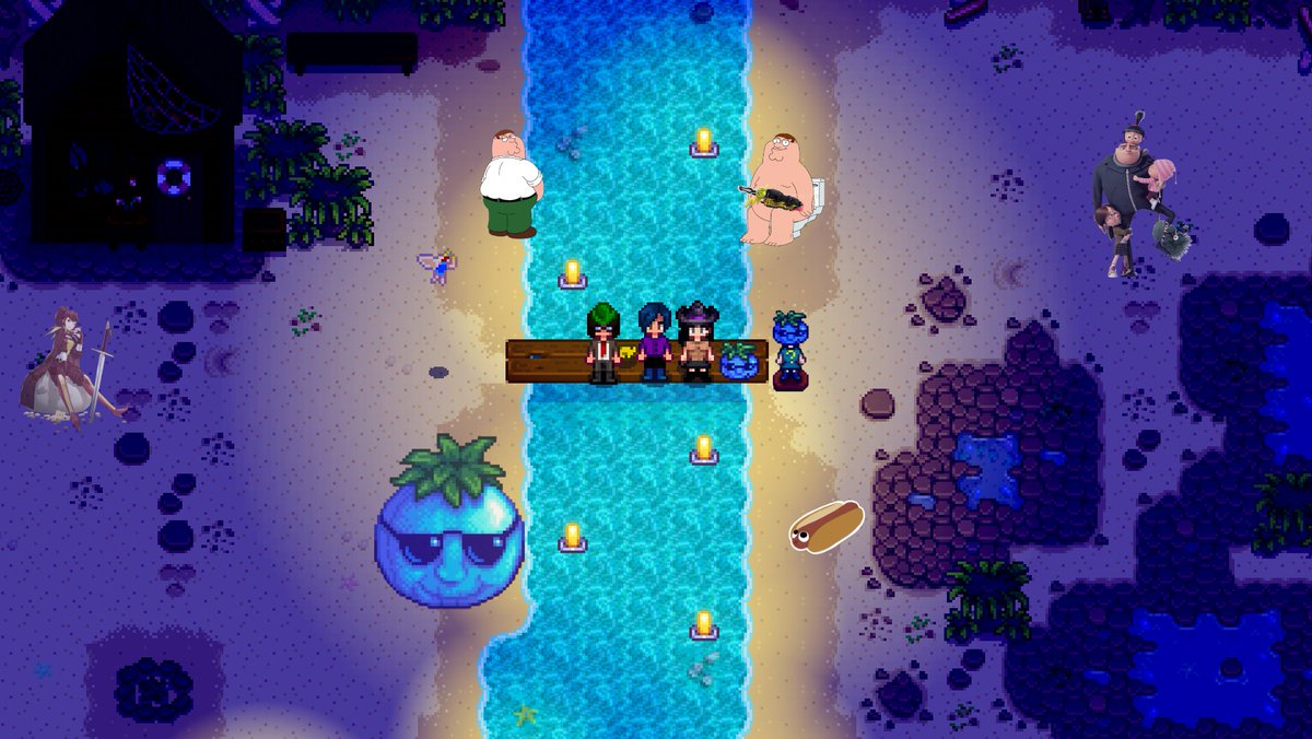 FeloniousFarm's tweet photo. Here at Felonious Farm™ we love how despicable the dance of moonlight jelly is! The jellyfishes were dancing quite despicable! We can't wait for the next festival! See you all next Stardew Saturday! https://t.co/wAzl89lBnv