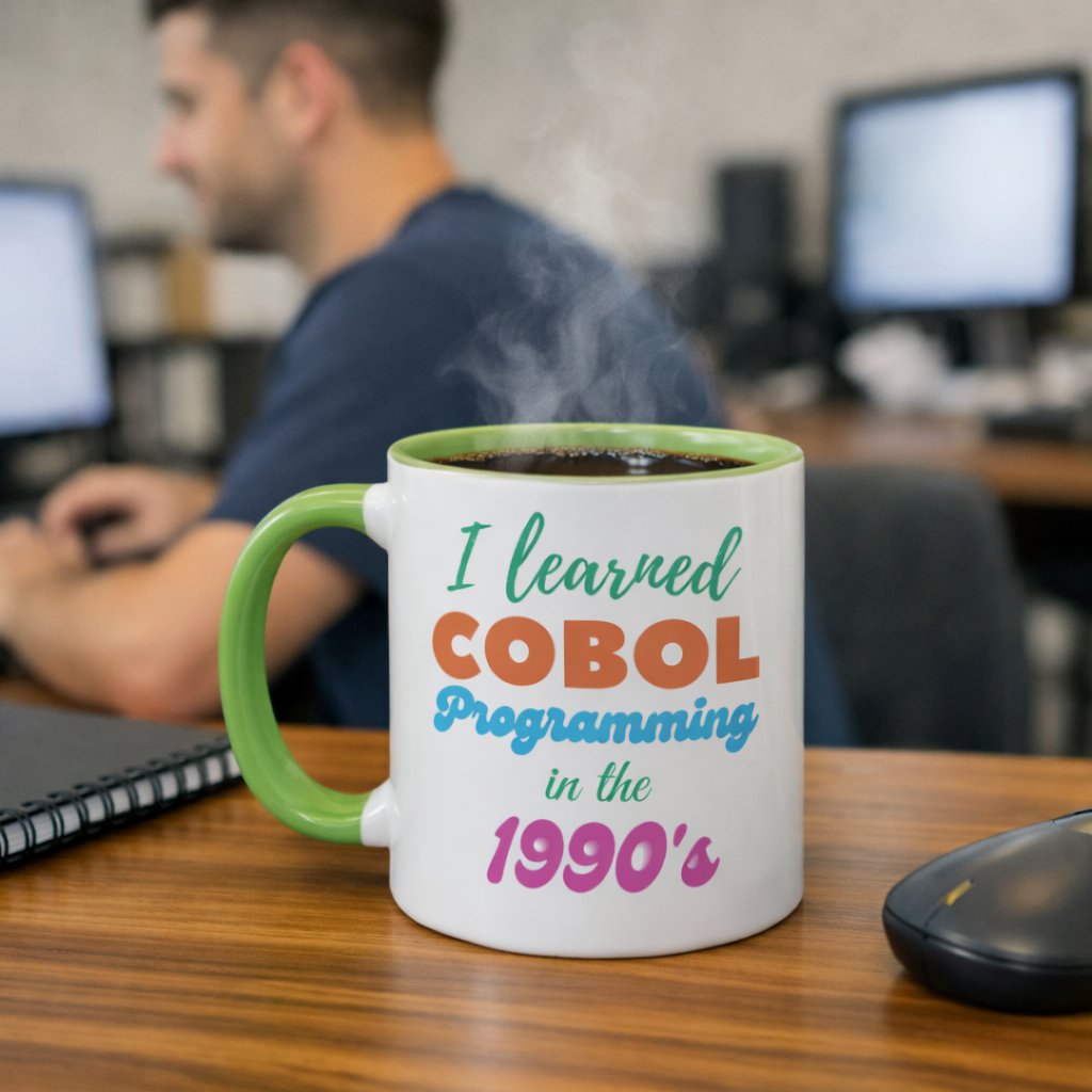 shirtparking's tweet photo. What did you learn? 'Learned Cobol Programming Language in the 90s' on shirt design @zazzle https://t.co/mCtLdLCLXR via @zazzle #cobol #learncobolprogramming #year1990 #LearnProgramming #LegacySystems #Shirtparking https://t.co/qfgfanuLTu