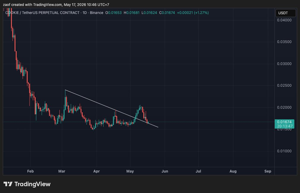 exfodude's tweet photo. $COOKIE good for spot. I'll cut if daily close below 16 https://t.co/dGrWprt71z