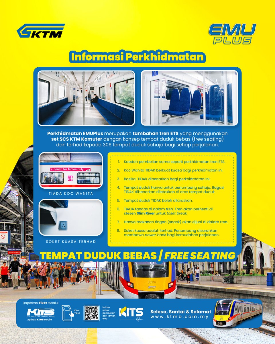 ktm_berhad's tweet photo. Raya Haji dah makin dekat… EMUPlus pun ada tambah 𝘵𝘳𝘪𝘱 tau laluan dari Klang ⇄ Ipoh sempena Aidiladha 2026.

Dapatkan tiket melalui:
📱 Aplikasi KTMB Mobile
📱 Aplikasi KITS Style

#KTMB #EMUPlus #Aidiladha2026 https://t.co/Rzm7RRN0mr