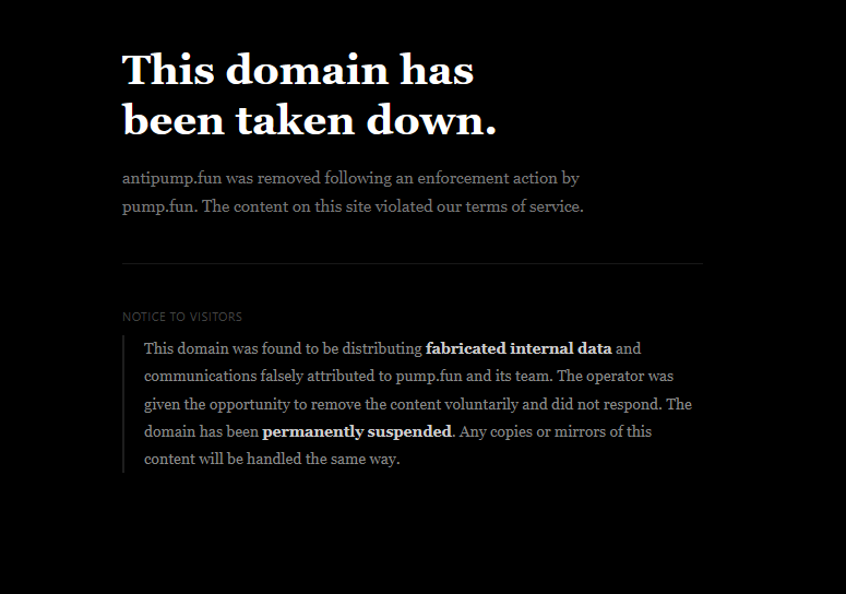 drilladev's tweet photo. So solana:3hRBXuscbbfmpuLwjvCbDZBSRSqg7JiGD2xS4Ra4pump was a site made exposing pumpfun like some whistleblower level type shit. I just checked back in on the coin later and it was taken down by @Pumpfun ??   

Seems like a crazy fucking narrative and confirmed everything that was on the site. 3hRBXuscbbfmpuLwjvCbDZBSRSqg7JiGD2xS4Ra4pump