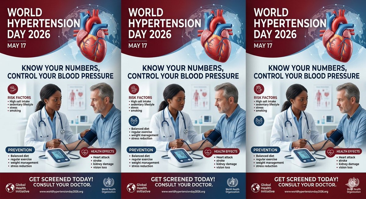 NeerajResearch's tweet photo. High blood pressure is a silent killer that can damage the heart, brain and kidneys without warning signs
✔️ Check your BP regularly
✔️ Stay active
✔️ Reduce salt
✔️ Sleep well
Early detection saves lives
#WorldHypertensionDay #WorldHypertensionDay2026 #CheckYourBP #Hypertension https://t.co/2wCBqjcxqO