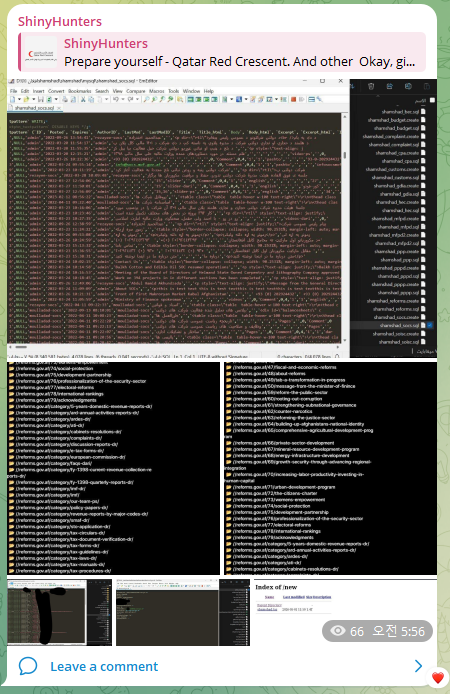 Team_D4rkn3ttz's tweet photo. ⚠️ Alleged Afghan Government-Linked Data Exposure Shared via ShinyHunters Telegram Channel — Reported by #TEAM_D4rkn3ttz @jzzzz1qw 

A threat actor, claiming affiliation with “ShinyHunters,” alleges access to infrastructure linked to Afghan government-related domains.

Claimed contents:

- .tar backups, SQL & server config files
- PDF/JPG document repositories
- Personal data records
- ~3TB across ~17 gov-linked domains

Referenced domains:

- reforms[.]gov[.]af
- mof[.]gov[.]af
- afmis[.]mof[.]gov[.]af

At this stage, the claim remains unverified. The available indicators are more consistent with misconfigured or exposed backup storage than with a confirmed intrusion.
#DataLeak #CyberThreat #BreachForums #Afghanistan #OSINT #CTI
