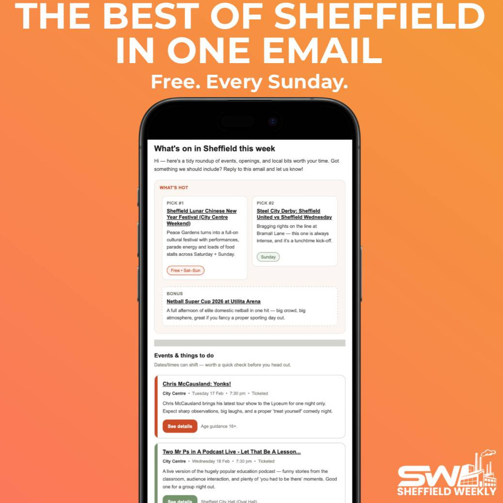 sheffieldweekly's tweet photo. Sheffield has a lot going on - but most of it gets buried.

I send one simple email every Sunday with the best events, openings and things to do for the week ahead. 

Free. No spam. Unsubscribe anytime.