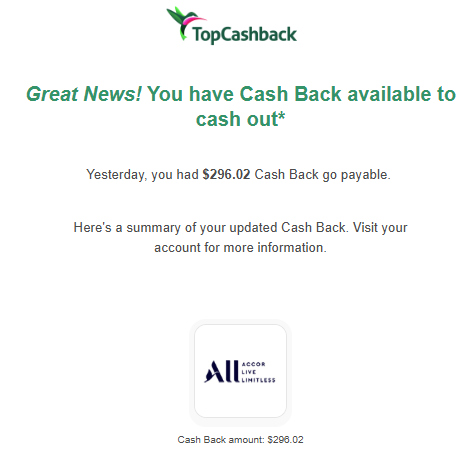 smartspendcode's tweet photo. 💸 Another ~ $300 ready to withdraw on TopCashback, entirely from Accor and the best part is bookings were paid via points 😉

It’s literally free money on the table.

Signup 👉 https://t.co/F0eJ5I3hj8

DM your username before 25th May to get an additional ₹1500 Amazon Pay voucher from my side once you complete $10 earnings in payable stage within 180 days ✅

Those who signed up earlier are still eligible, you still have 180 days to complete it.

📌 Note: Accor is excluded from referral qualification, best option to complete it is via Klook.