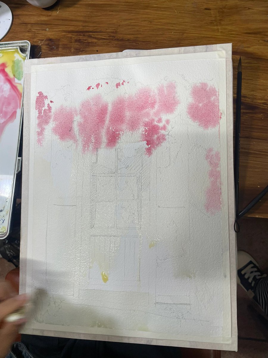 siamorim's tweet photo. Step into a tiny watercolor world today! I painted a sunlit alley with bobbly flowers and a grinning cat—smell the paint It’s magic  #ArtJoy #QuickArt https://t.co/K5BXxseeIR