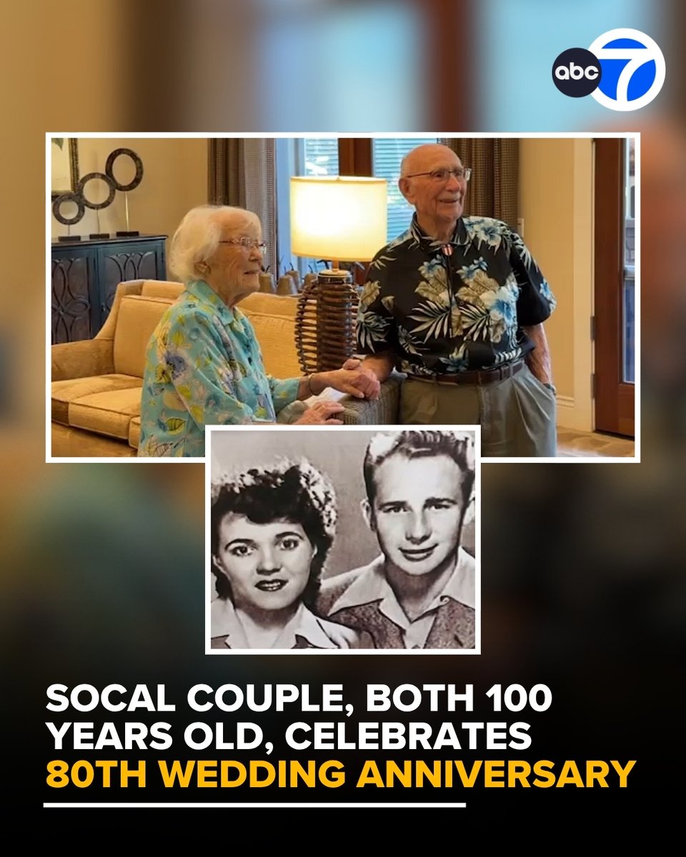 ABC7's tweet photo. Two WWII veterans met and got married, and now, 80 years later, they are still going strong.

They got married in 1946. Now both 100 years old, Jennifer and Mel McMullen proudly look back at their contributions during the war.

Read more: https://t.co/5ndymCeMTc https://t.co/pGvrBGstkO