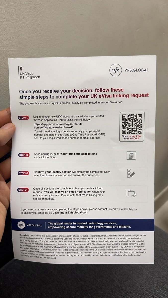Kenu73's tweet photo. My clients parents had UK visa appointment 2 days ago, everything was taken care of. 

I specially said to them to not take any premium lounge or any value add service and they agreed. For UK you only go to give biometrics, everything else can be done by you, back at home.

But VFS pulled the classic trickery of making the situation tricky, then making it look like they are the saviour and if you miss taking this service you might face issues like denied boarding and billed them 1200/pp as UKVI setup service. 

This is a simple process which you can do by just following the email that you receive after the evisa approval, now the best part is, god forbids your visa gets rejected. There's no need to set up UKVI account if visa is rejected.
