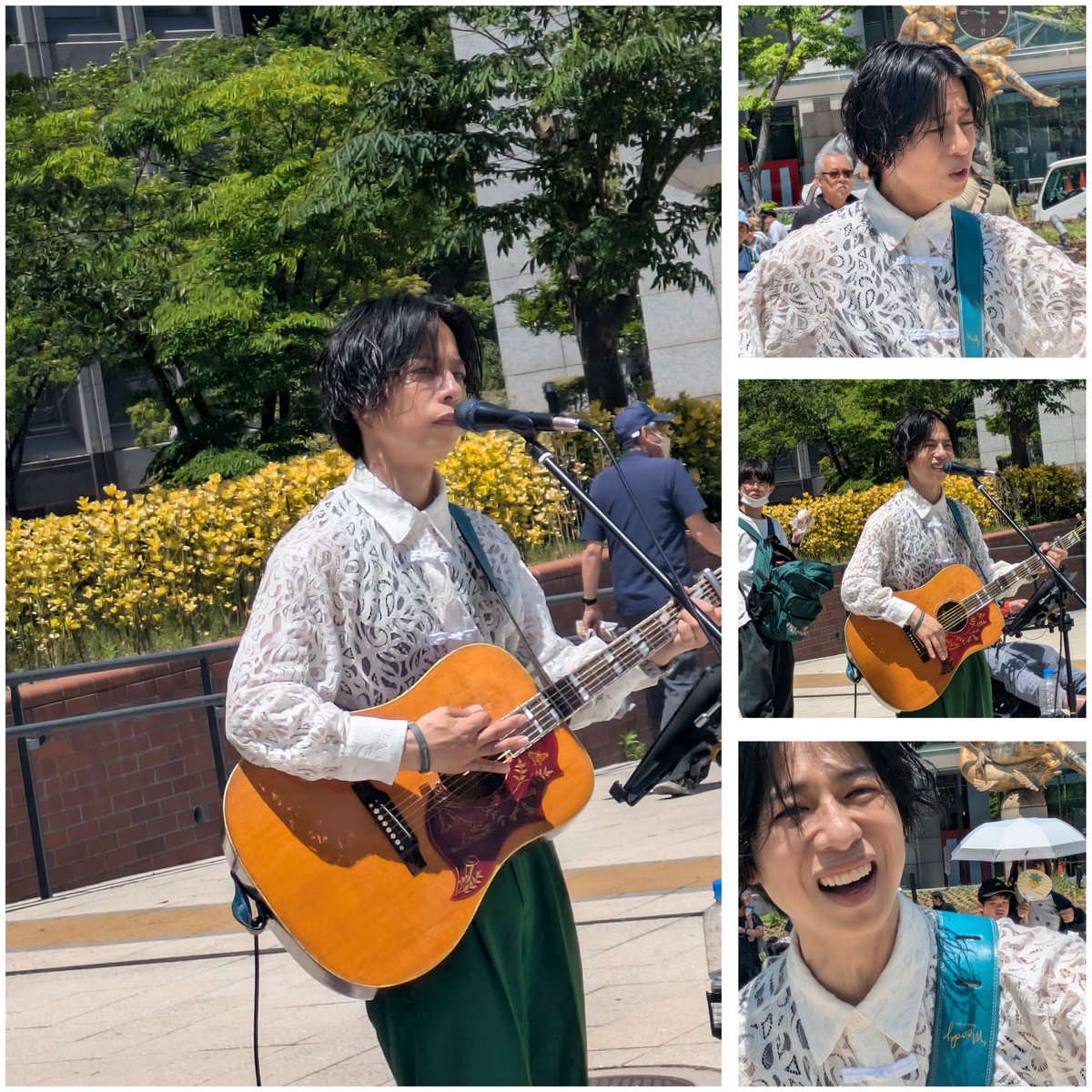 HappyBeardayo's tweet photo. 今日はこれ🫰
#BloomWorks
#神戸まつり
#KOBEまちなかパフォーマンス
#東遊園地
暑かったけれど　それが気にならない熱く弾むハッピーパフォーマンス🥰
#VoiceKAZZ　熱く一打入魂🩵
#石田裕之　ギターに歌に💪
ありがとうございました💐
あー暑くても至福だったから
心は私祭り🙌 https://t.co/DZmNVm7N01