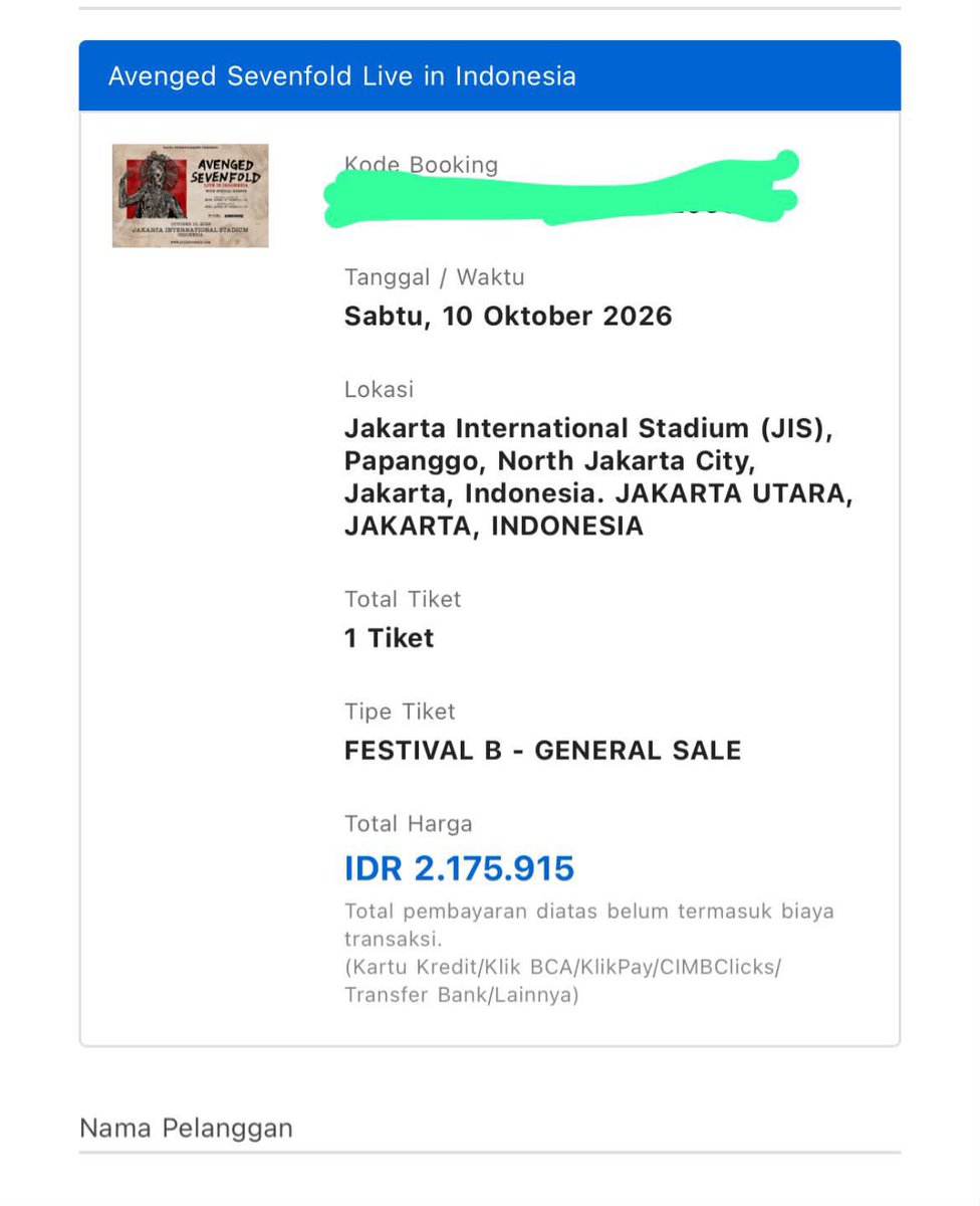 sintapuspitadw's tweet photo. WTS tiket avanged sevenfold, 1.8 ajaaaahhh https://t.co/kVNw6qMD5n