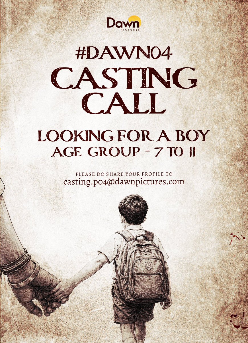 DawnPicturesOff's tweet photo. Casting Call - We’re looking for a talented young boy aged between 7 and 11 for our next project.

More details in the poster

#Dawn04 https://t.co/b00qFCY9V9