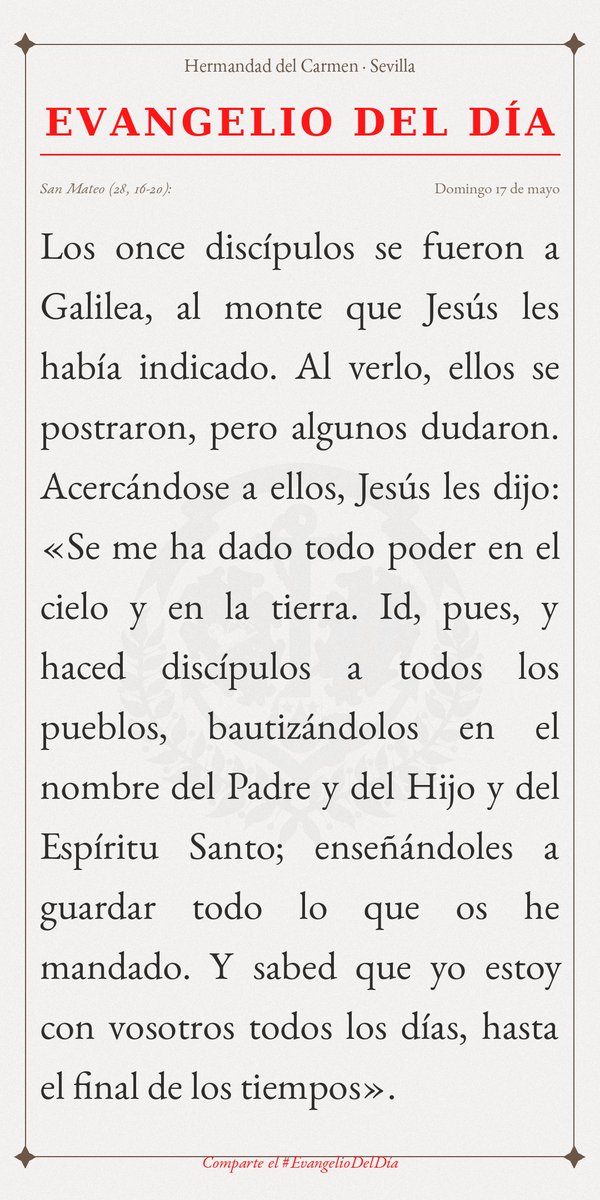 Hdad_del_Carmen's tweet photo. #EvangelioDelDía | 📖 San Mateo (28, 16-20): Gloria a ti, Señor Jesús. https://t.co/jP5l6OgulT