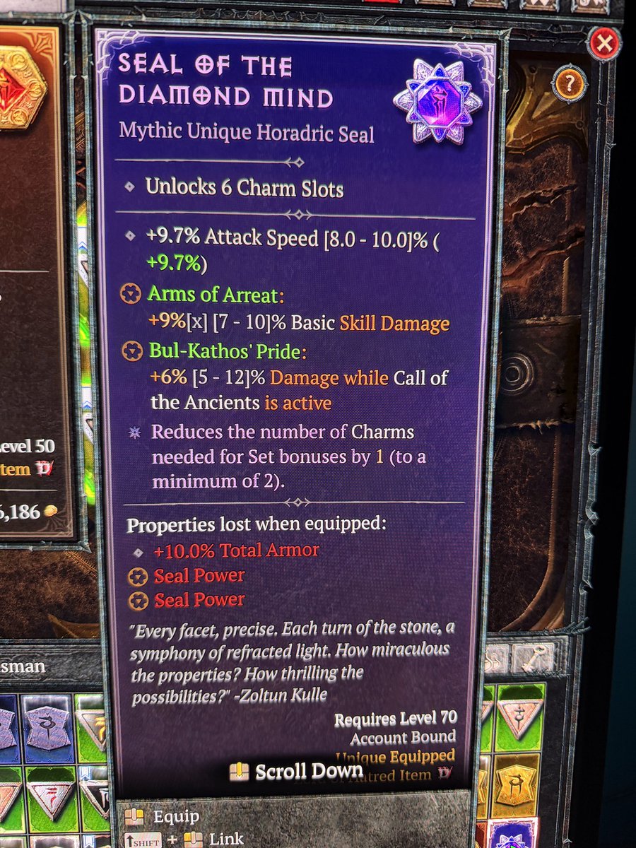 jimwade's tweet photo. @Rob_2628 Dropped from a nemesis lair as I was farming gear to try the commander build https://t.co/7aAypd6pzv