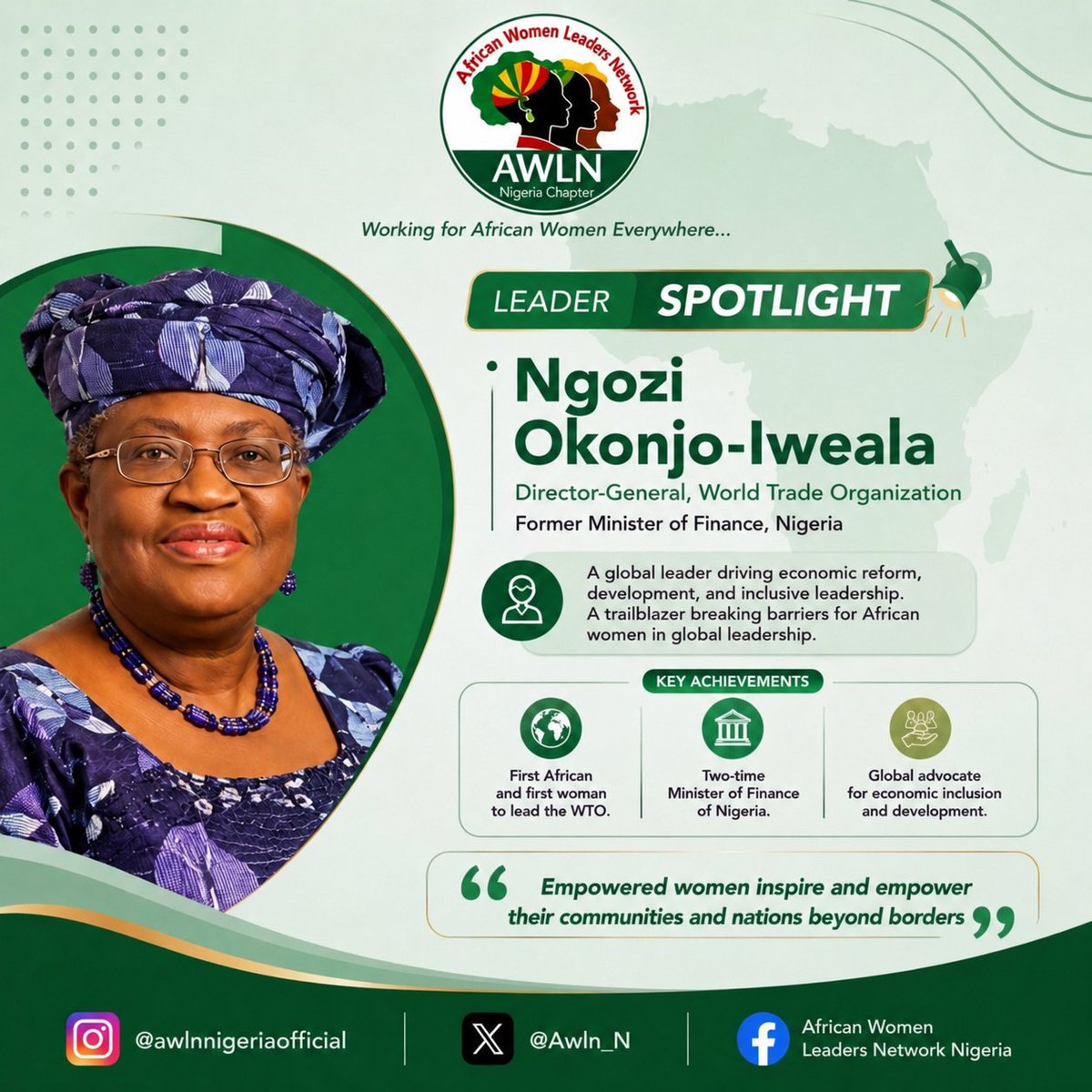 Awln_N's tweet photo. Dr. Ngozi Okonjo-Iweala continues to inspire generations through transformational leadership and global impact.
@AA_stabilisiert
@AmandlaInstitut
@AWLNetwork
@UN_Women
@BeatriceEyong

#LeaderSpotlight #AWLNNigeria #NgoziOkonjoIweala #WomenInLeadership https://t.co/hC5aVWyY4Z