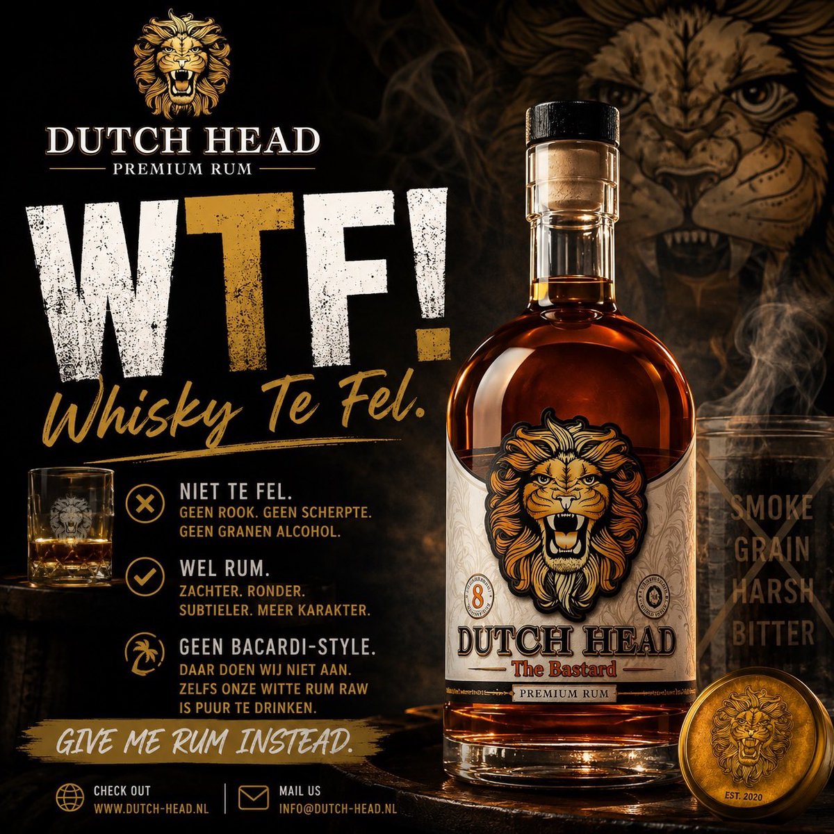 dutchheadrum's tweet photo. 🥃🤬 WTF!

Whisky Te Fel.

Bijna 6 jaar verder… en nog steeds hoor ik regelmatig: “Jij doet toch die whisky?”

Nou nee. Wij doen rum. 🥃 Persoonlijk nooit fan geweest van de scherpe, rokerige of peated tonen van whisky. Te hard. Te fel.

Rum is zachter, ronder en subtieler: zonder in te leveren op karakter of complexiteit.

En nee… denk niet aan harde witte Bacardi-style rum. Zelfs onze witte rum RAW is puur te drinken.

🥃 WTF = Whisky Te Fel.

Check out 🔗 Dutch Head
Or mail us 📧 info@dutch-head.nl

#DutchHead #PremiumRum #Rum #RumLovers #WTF #WhiskyTeFel #CraftSpirits #RumLife #SpicedRum #CaribbeanRum