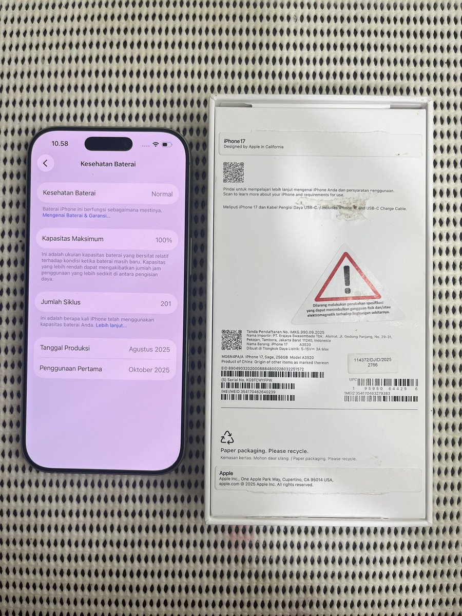 secondrasabaru's tweet photo. #wts #zonauang #zonajajan️️ 

iPhone 17 256Gb.
Sage, iBox✨

Batre health 100%. 
Second rasa baru
Murah aaja😍 16,2jt https://t.co/qjvKCrgOO4