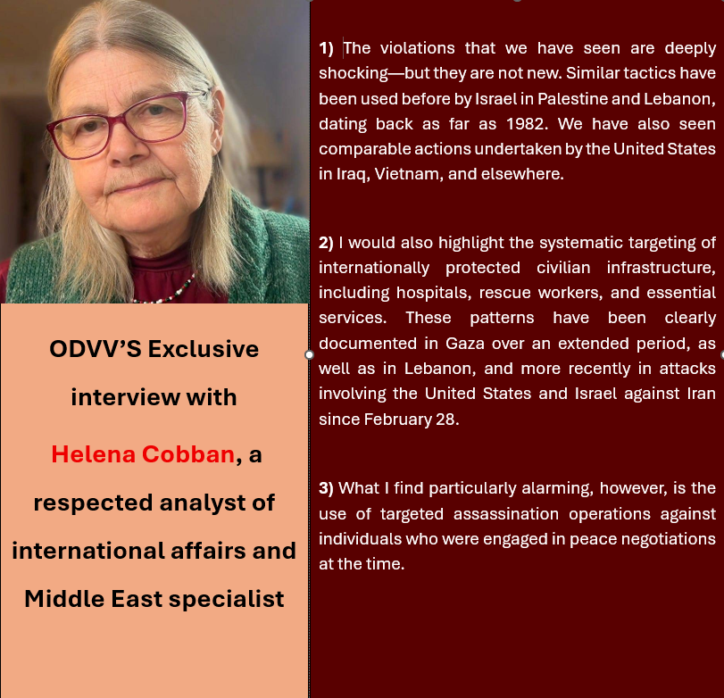 ngoodvv's tweet photo. ODVV’S Exclusive interview with Helena Cobban, a respected analyst of international affairs and Middle East specialist.  @helenacobban 
https://t.co/yjFoRxepjT https://t.co/1oazlyKnsj
