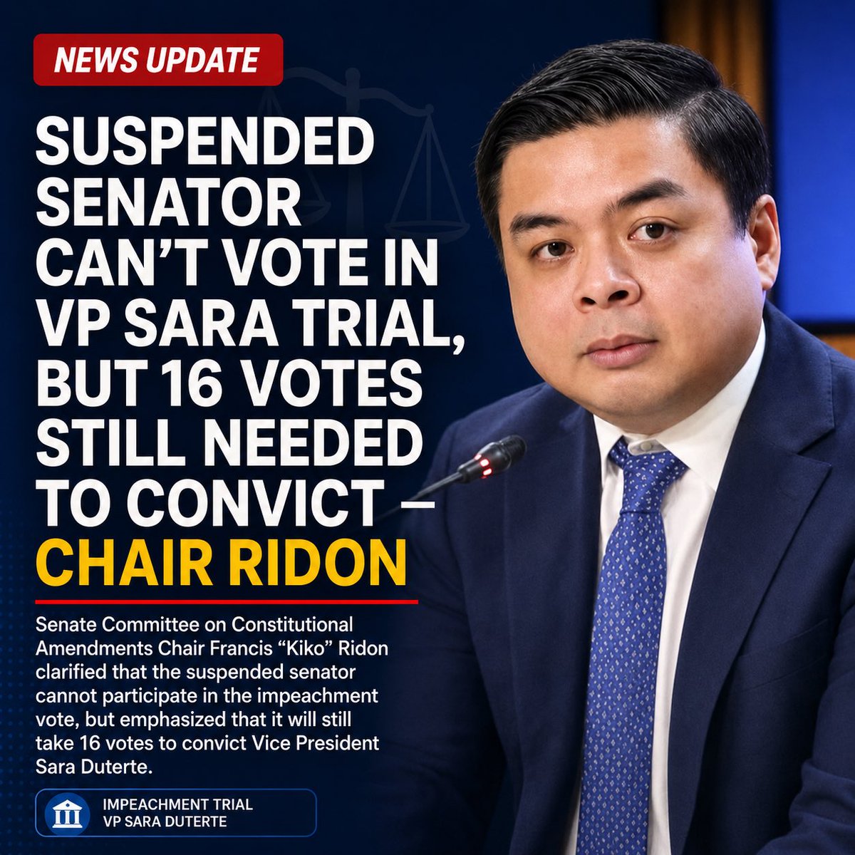 Senator Ridon Suspended senator can’t vote in VP Sara trial, but 16 votes still ...