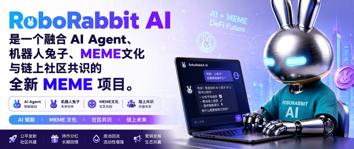 RabbitAI_BNB's tweet photo. RoboRabbit AI 正在接入链上世界 🤖🐰

一个融合 AI Agent、机器人兔子、MEME文化与链上社区共识 的全新 MEME 项目。

通过 https://t.co/zdvWZtDzMs 公平发射，构建更透明、更公平、更有参与感的 AI MEME 社区。

核心机制：
✅ 公平发射，社区共建
✅ 持币分红，长期回馈
✅ 底池回流，增强流动性
✅ 营销发展，生态共赢
AI 赋能 × MEME 文化 × 社区共识 × 链上未来
RoboRabbit AI，不只是机器人兔子，
它是 AI 时代的链上 MEME 新物种。
#RoboRabbitAI #AI #MEME #BNBChain #fourmeme