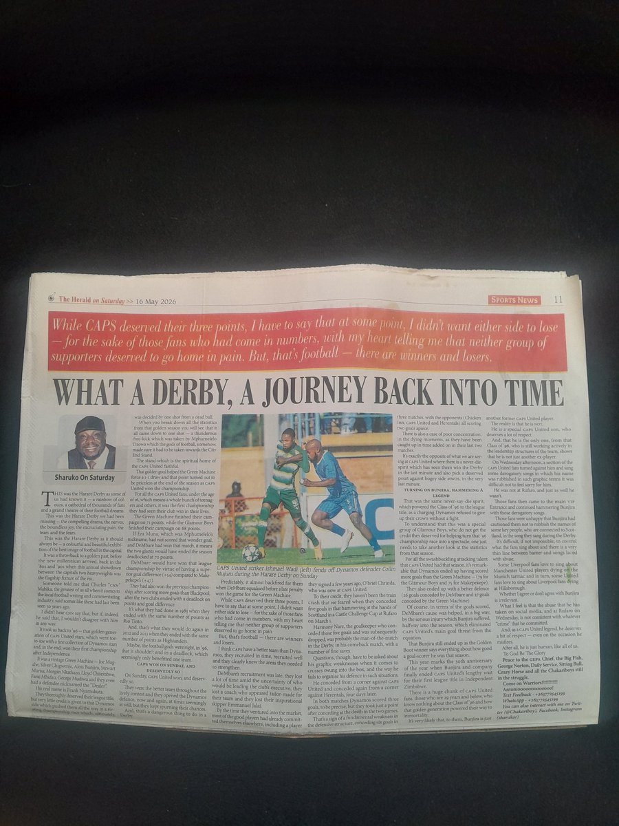 hgwaure's tweet photo. @Chakariboy , classic blog

I am Dembare fan , that 96 Green Machine team was a class act.
I was in Grade 5 in Gweru , my father would take us at Ascot stadium to watch Dembare play and when Caps Utd came he took us.
It was a privilege to watch those teams play v Chapungu. https://t.co/79DEsO42Qq
