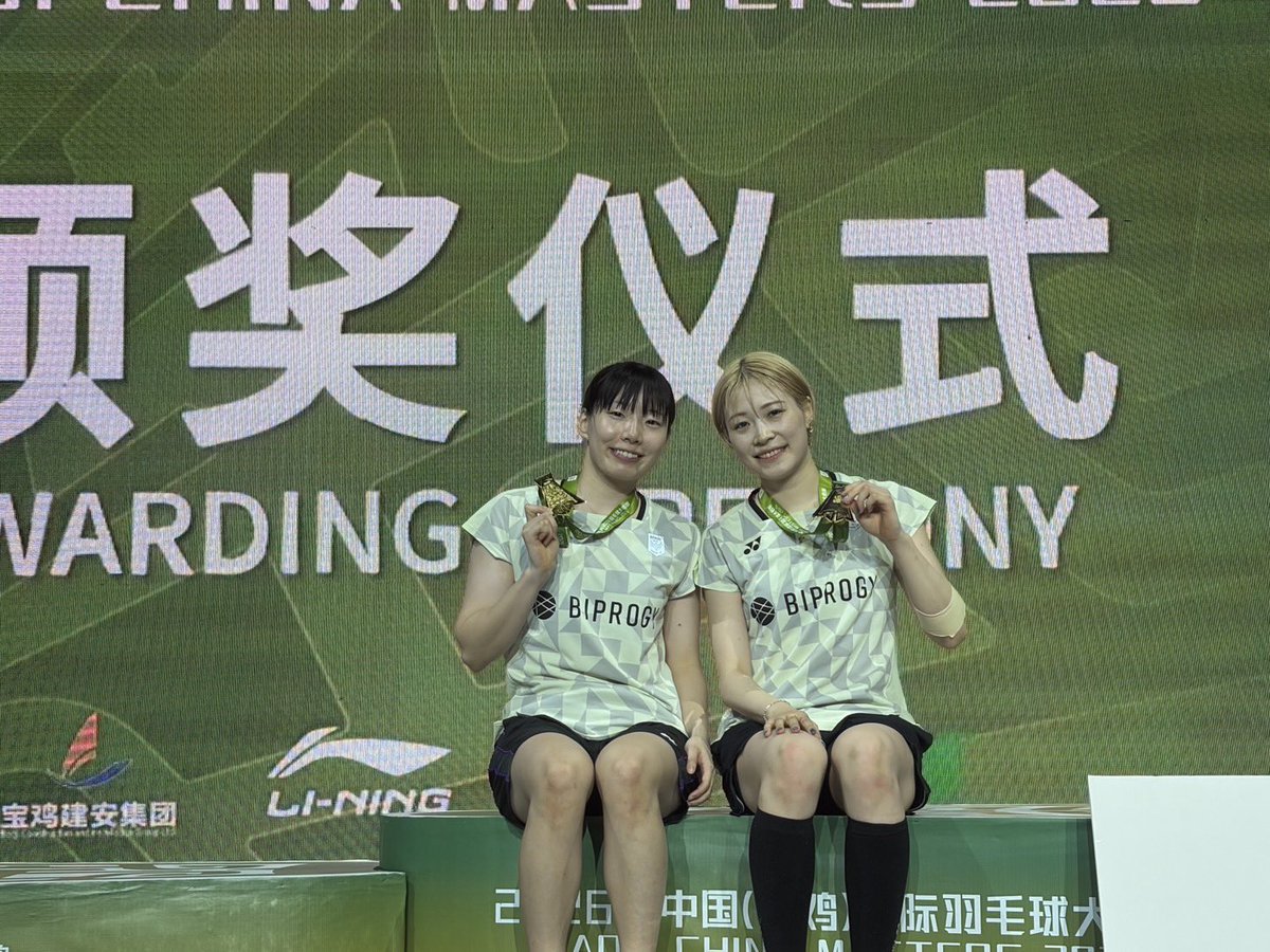 BIPROGY_Bad's tweet photo. BAOJI China Masters 2026🇨🇳

女子ダブルス　高橋美優•中出すみれ 組　優勝🥇
応援ありがとうございました！

#BIPROGY
#BIPROGYバドミントンチーム
#バドミントン https://t.co/VNVG616eal