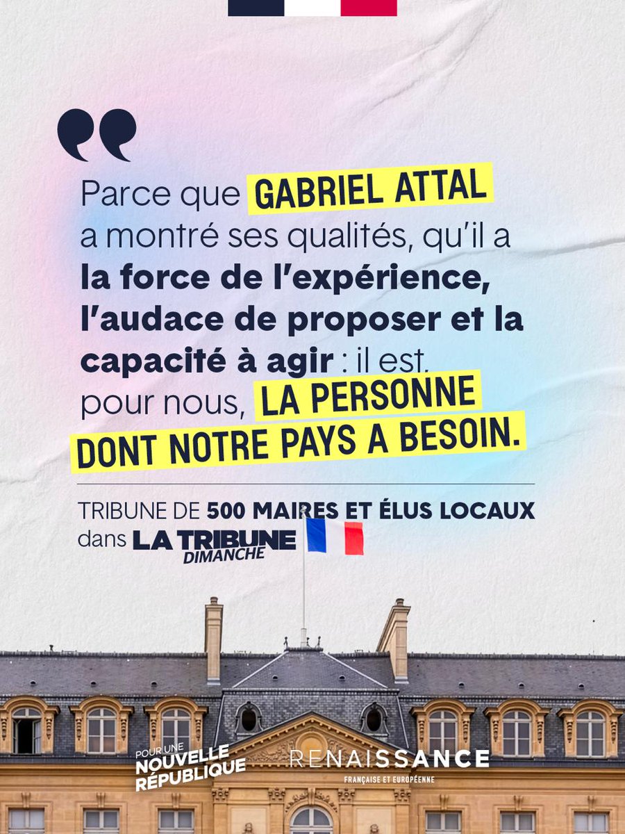 renaissance47LG's tweet photo. Plus de 500 élus locaux ont signé une tribune appelant @GabrielAttal à se présenter à l'élection présidentielle #AttalPrésident @sudouest @ladepechedumidi @petitbleuagen @SO_47 @CGriffond @DeputesEnsemble @lauzzanamichel https://t.co/vtOg4AOrYt