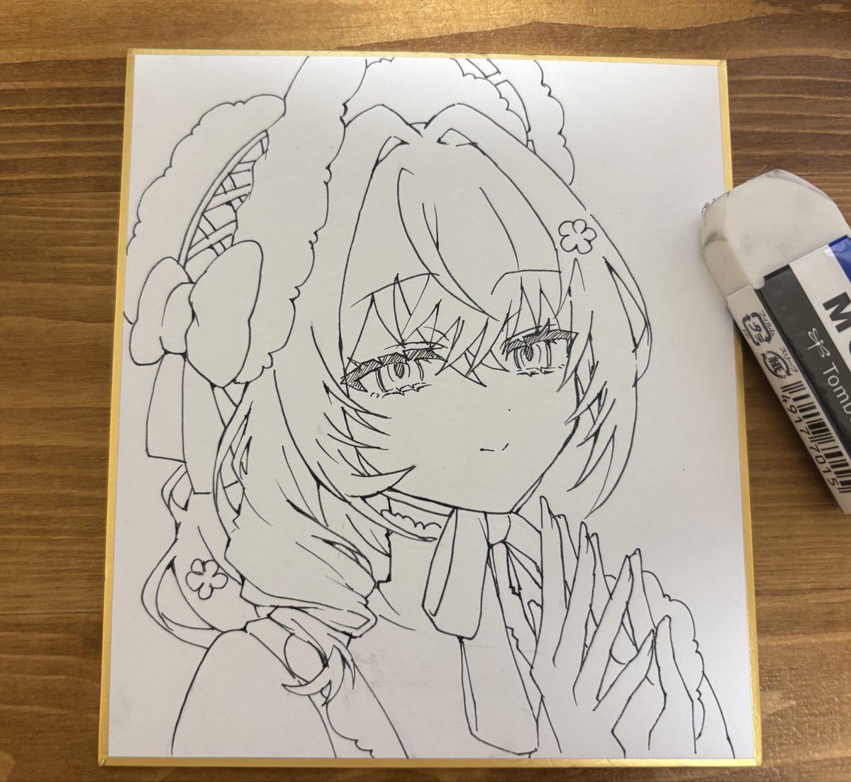 コミティア用の色紙3枚目描けた！ こちらは寸松庵サイズです🍰