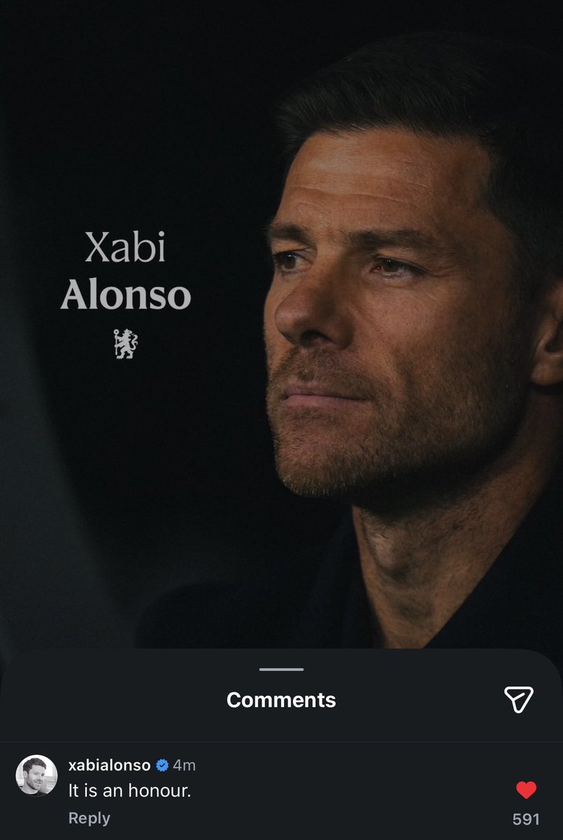 StopThatCFC's tweet photo. Xabi comment on Chelsea's Instagram:

"It is an honour."

❤️ https://t.co/G3VHEIlhgB