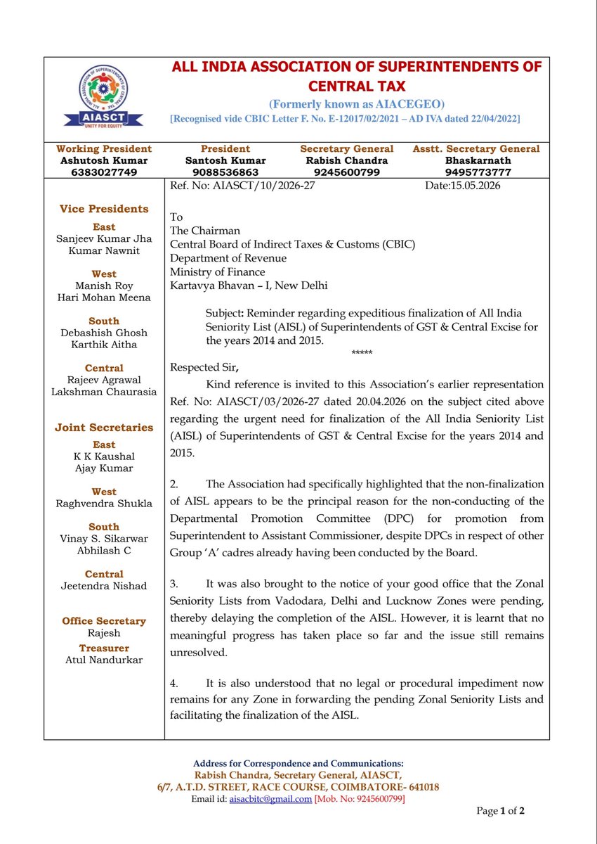 All India Association of Supdt. of Central Tax tweet media
