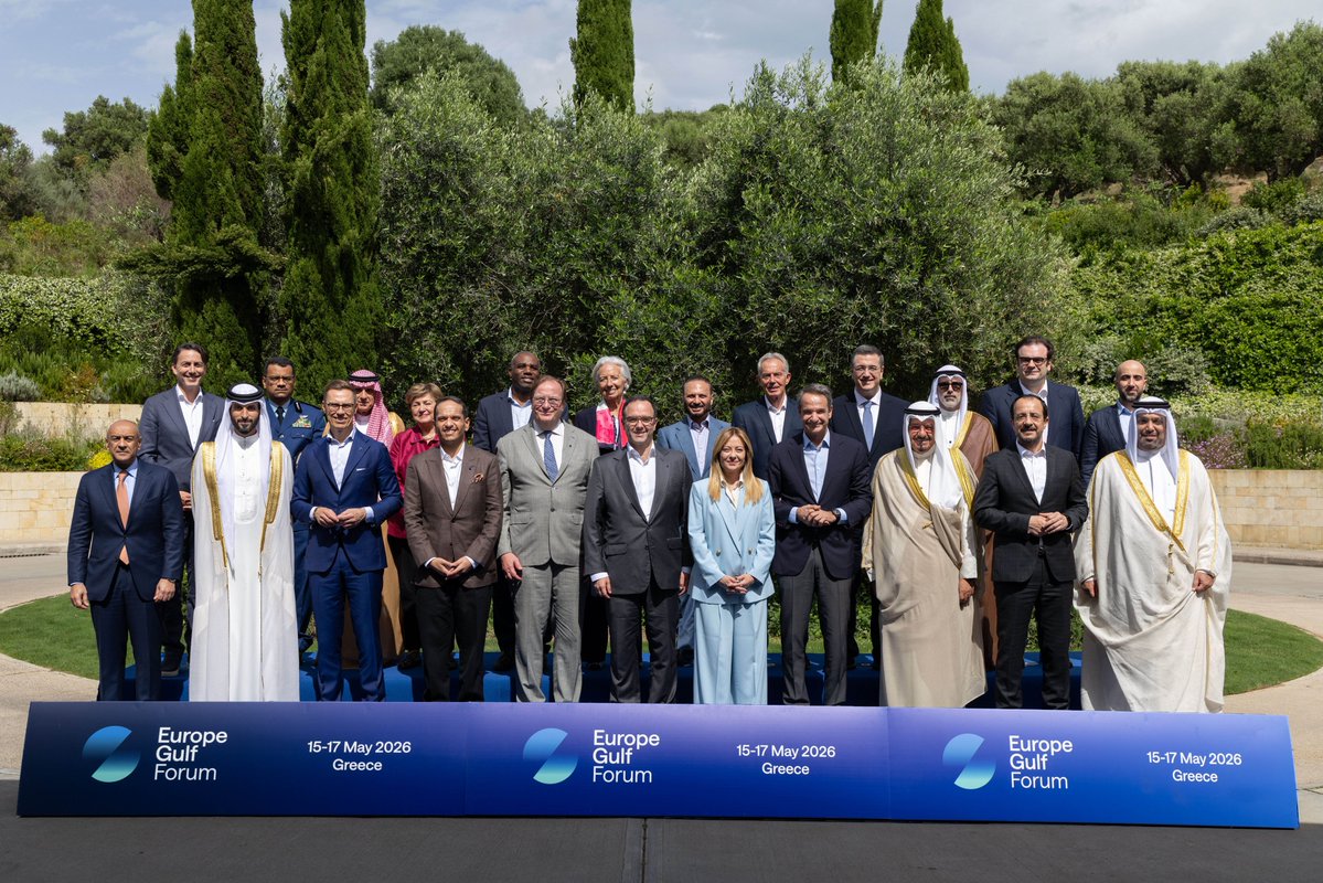 Gr_Embassy_Doha's tweet photo. It is a privilege for Greece to host the 1st @EuropeGulfForum and to welcome  leaders from Europe and Gulf, in historic Navarino, Peloponnese 🇬🇷
We especially value the presence of HE Sheikh Mohammed bin Abdulrahman Al-Thani, Prime Minister &amp; Minister of Foreign Affairs of Qatar. https://t.co/U0XxymKD94