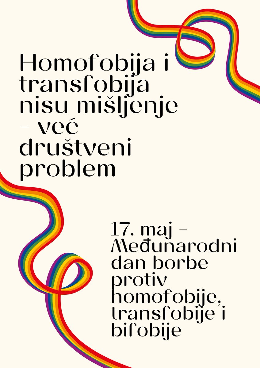 GradjanskiCenSr's tweet photo. 🏳️‍🌈 Homophobia and transphobia are not opinions — they are social problems.
Everyone deserves dignity, safety, equality, and a life free from fear and discrimination.
May 17 reminds us that human rights belong to everyone. 🤝🏳️‍⚧️

#HumanRights #EqualityForAll #StopHate #LGBTQSupport https://t.co/btuWcSoeJp