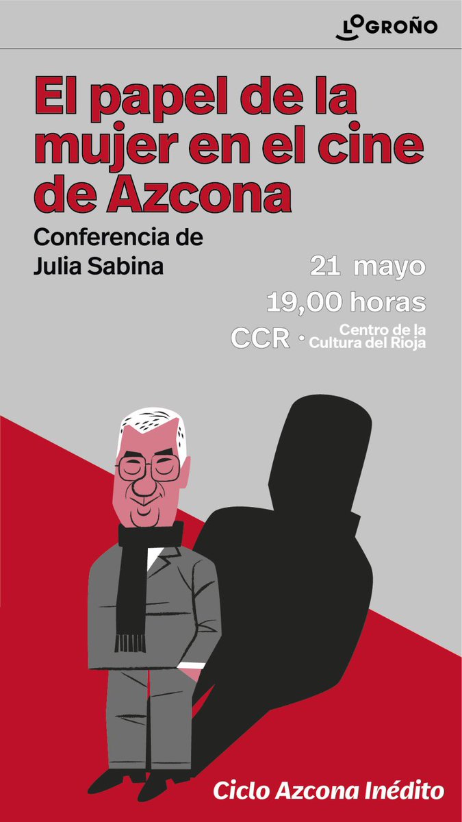 AytoLogrono's tweet photo. ✍️🎬| El Ayuntamiento retoma este mes el Ciclo Azcona Inédito con dos encuentros en los que el feminismo y la música actuarán como hilo conductor.

🗓️ El jueves 21, en el @CentrodelRioja , la escritora Julia Sabina abordará la construcción de personajes femeninos en la obra de Azcona.

🗓️ El miércoles 27, en el Auditorio municipal, el pianista Pablo García-Berlanga clausurará el ciclo con un concierto que repasa la banda sonora de alguna de las principales películas con guion suyo.

👉 Más info: https://t.co/9o3p5ZvfR1