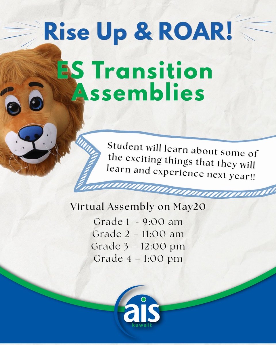 AISQ8's tweet photo. RISE UP &amp; ROAR 🦁!!
Transition assembly from grade to grade.
New Year, New  Adventure. A lot to Learn 🤩

#aisq8 #aisq8es #transitionassembly https://t.co/7alAnu5f9Q