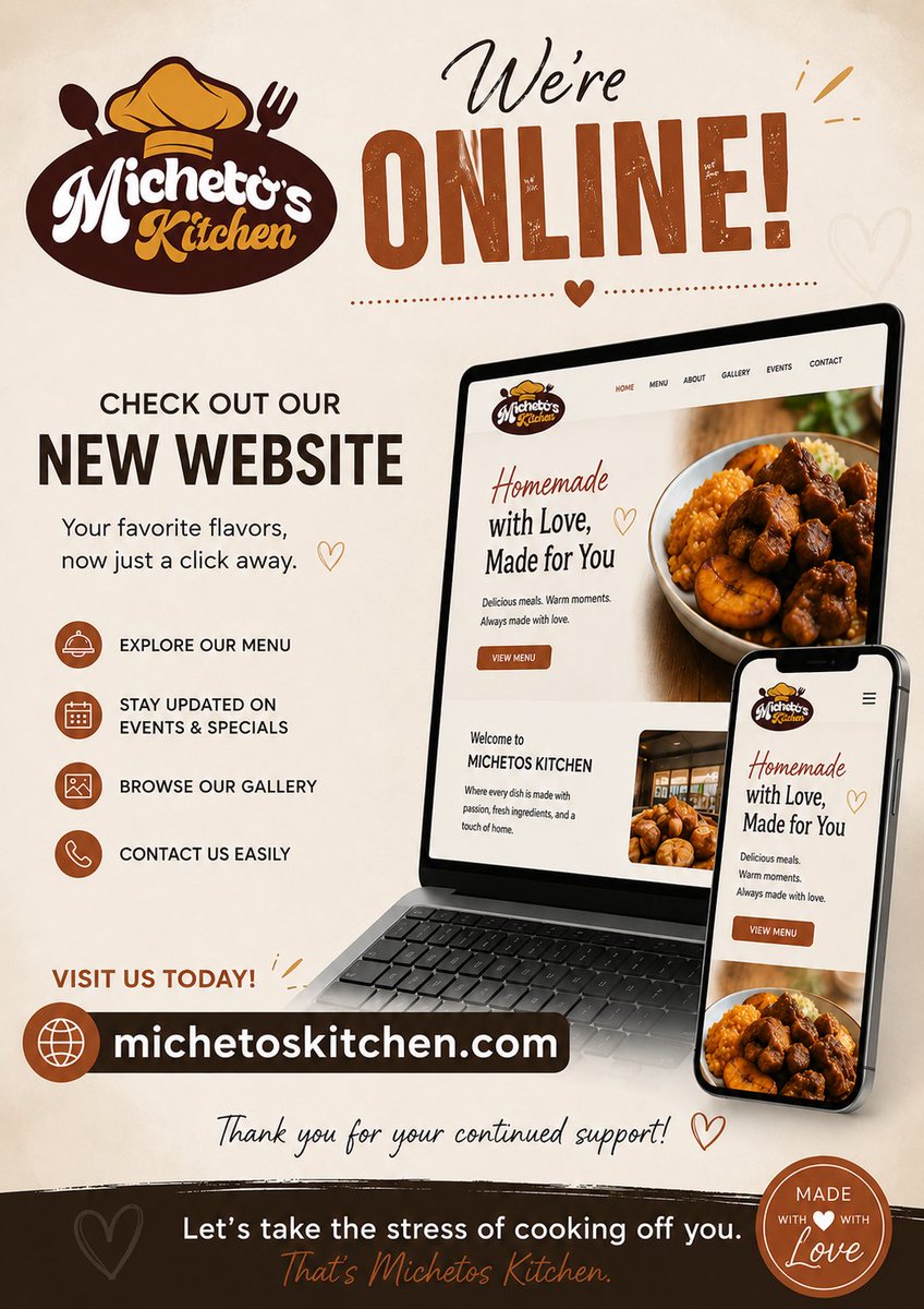 michetoskitchen's tweet photo. Introducing the official website of Micheto’s Kitchen. ✨

A new experience designed to make ordering your favorite meals seamless, convenient, and effortless.

Now live at
🌐 https://t.co/2JtkLzlYrx https://t.co/LbMjdGx0aN