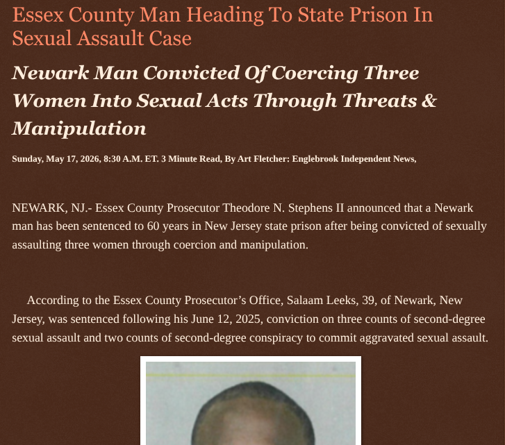 ArtFletcher9's tweet photo. Essex County Man Heading To State Prison In Sexual Assault Case https://t.co/6JH5hRGINl via @Englebrooknews #NewJersey #CrimeNews #EssexCountyNJ #NewarkNJ #StatePrison #SexAssault #Conviction @HRG_Media @LodiNJNews @fordmb1 @SarahGeving1 @Shannon96574094 @DanCook26214426 @Daytobehappy @janninereid1 @gator4kb18 @TrumpWasRite2 @KathyKbrose @RobGerundo @JimBobW49