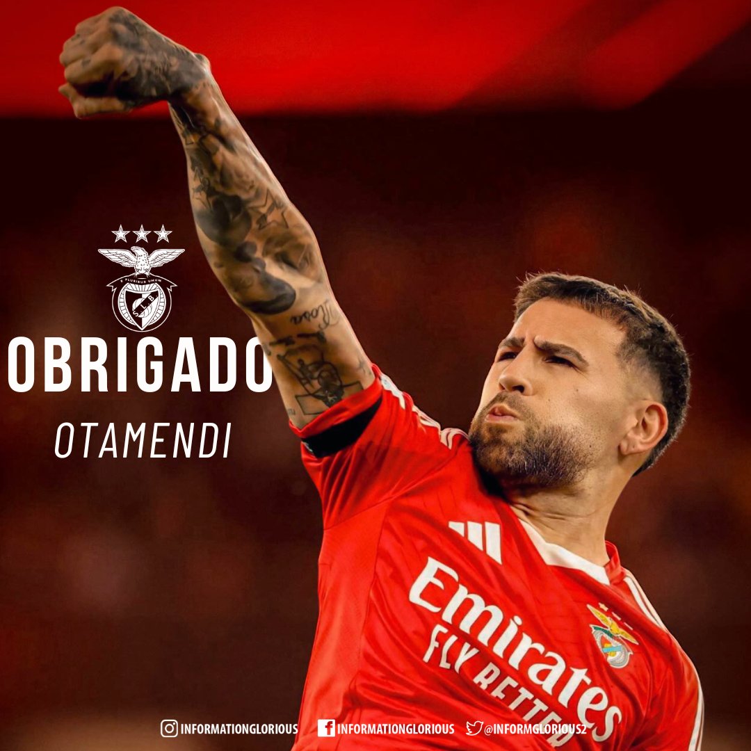 InformGlorious2's tweet photo. Oficial: O SL Benfica informou que Otamendi entendeu ter chegado ao fim o seu ciclo no Clube e está de saída. 

6 épocas
281 jogos 
18 golos 
8 assistências 
25040 minutos

1 Campeonato Nacional
2 Supertaças
1 Taça da Liga

Obrigado, Nico! https://t.co/9SZzfGmSo0