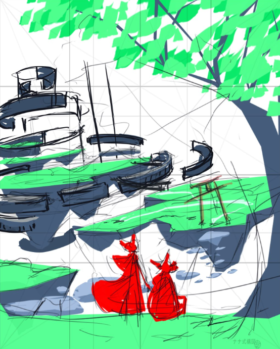 ラフ悩み中～
イメージ的に次は浮遊ブロックを描く事になりそうかな～
#WIPㅤㅤㅤ 
