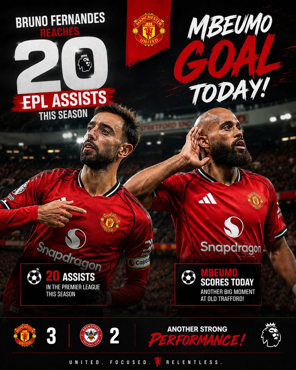 Deraco042's tweet photo. Bruno Fernandes hits 20 Premier League assists this season after another brilliant display for Manchester United at Old Trafford. The Portuguese captain continues to lead from the front with his creativity, vision, andmatch-winning influence. Another historic milestone. #MUFCNFFC https://t.co/TxYDvzGMAX