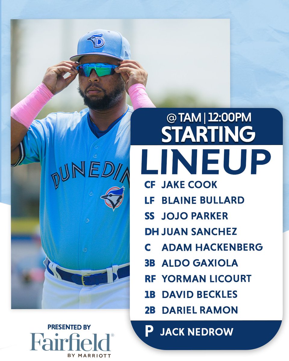 DunedinBlueJays's tweet photo. Series finale at GMS!

⚾️: 12:00 PM
🏟️: Tampa, FL
📻: https://t.co/1qMj7kr5eP
📺: https://t.co/i8VGOj0soT https://t.co/4QvSk4rB6a