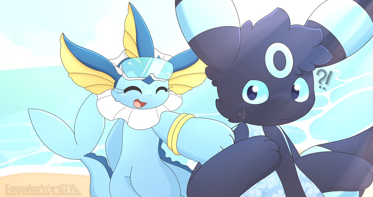 ElectricalZ28's tweet photo. Oh welp! The umbre tried to escape but Lyra insisted on them swimming lolz! A commision for ze @Tyler22853087!

#Eeveelution #pokemon #Umbreon #Vaporeon https://t.co/4fstly4jpm