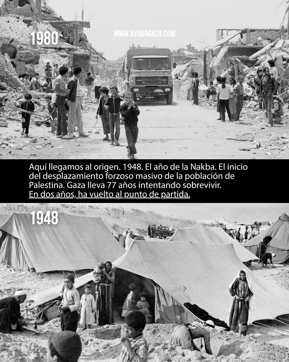 UNRWAes's tweet photo. Según El Banco Mundial, la ONU y la UE:
En solo dos años, #Gaza ha perdido todo el progreso humano acumulado desde 1948.
Generaciones enteras de esfuerzo, reconstrucción y vida borradas.
Detrás de cada año borrado hay personas que construyeron algo.
Que el mundo no lo olvide. https://t.co/dYsRGfWViL