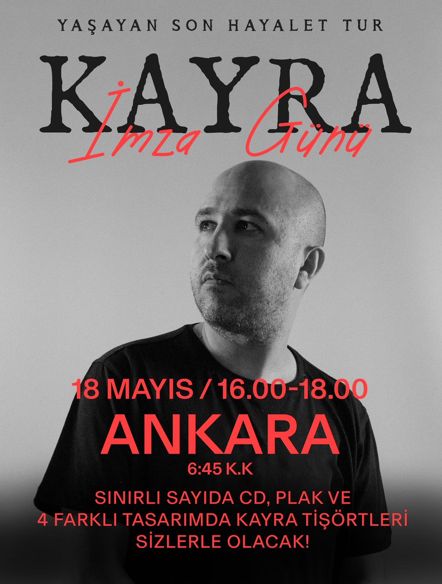 zapkinus's tweet photo. 18 Mayıs Pazartesi günü konser öncesi 16.00'da imza gününde 6:45 K.K'da buluşuyoruz. Sınırlı sayıda yanımızda getireceğimiz cd, plak ve 4 farklı tasarımda Kayra tişörtleri sizlerle olacak. Görüşmek dileğiyle. (İmza gününde 18 yaş sınırı yoktur.) https://t.co/QDPU2qa7OO