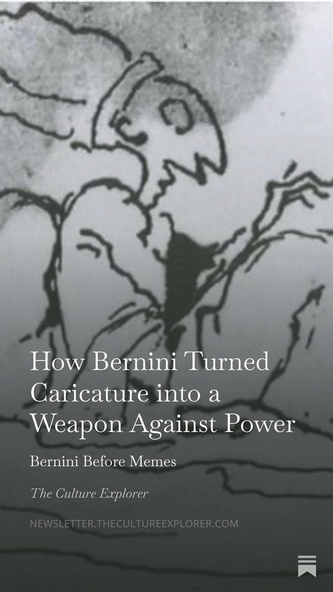 CultureExploreX's tweet photo. Long before memes, Bernini showed that a few quick lines could make the elite look small enough to laugh at. 

His caricatures turned popes, princes, and nobles into recognizable faces marked by vanity, stiffness, pride, and human weakness. 

He stripped away ceremony, costume, polished drawing, and official grandeur, then used outline and deliberate awkwardness to expose the person beneath the office. 

The danger came from likeness. The sitter still had to be recognized, because ridicule works best when the viewer knows exactly who has been reduced. 

Bernini borrowed the force of graffiti, children’s drawings, and popular wit, then brought that rough visual language into the highest rooms of Europe. 

In Rome and later at the French court, caricature entered elite circles as amusement, yet it carried the deeper logic of political satire. 

Power can command silence, but one honest line can teach people how to laugh before they bow.

https://t.co/Hc731pN3VC
