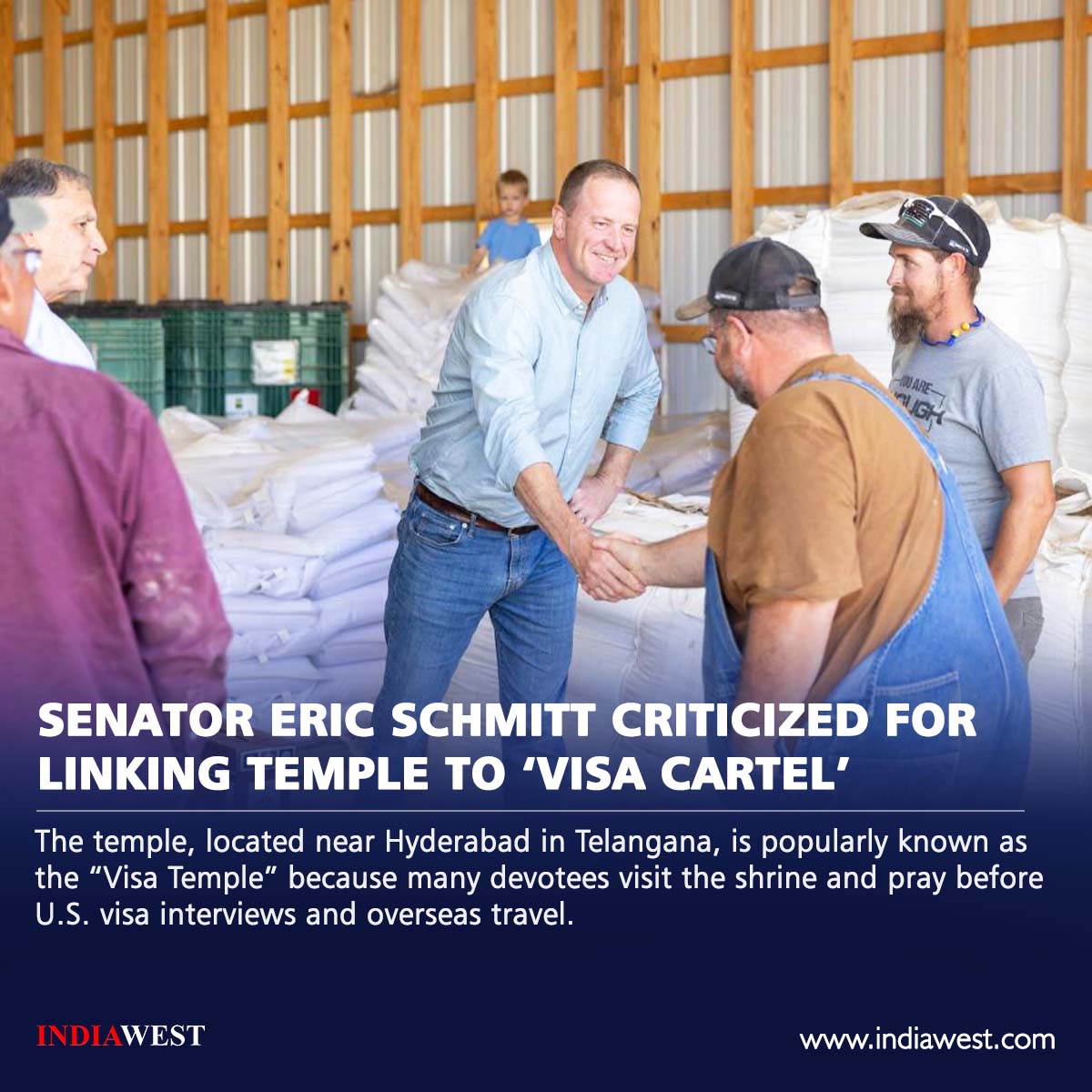 indiawestnews's tweet photo. Senator Eric Schmitt Criticized For Linking Temple To ‘Visa Cartel’

Full Story: https://t.co/SVA47EOdCu

#EricSchmitt #VisaCartel #ImmigrationDebate #H1BVisa #OPTProgram #L1Visa #F1Visa #VisaTemple #ChilkurBalajiTemple #IndianAmericans https://t.co/hLjLruSmns
