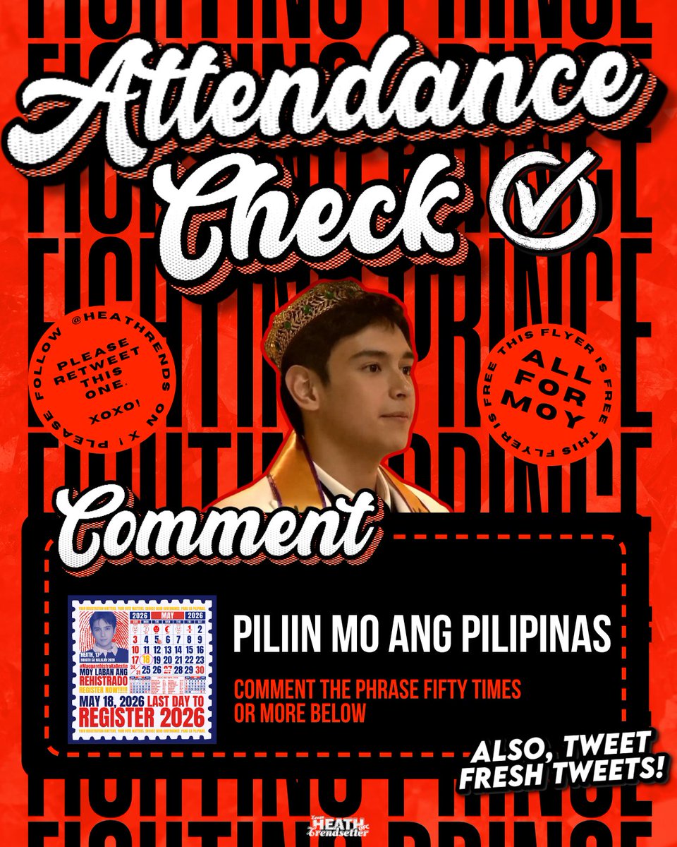 hmjtrends's tweet photo. [𝑽𝑰𝑩𝑬 𝑪𝑯𝑬𝑪𝑲 - 𝑺𝑶𝑳𝑶]

Sabi nga ni Angeline Quinto, "Piliin mo ang Pilipinas!"

Piliin po natin ngayon ang good governance, great platforms, at good future for 2028 elections.

Comment the phrase with our tagline.

LAST DAY TO REGISTER 2026
#MoyLabanAngRehistrado https://t.co/AEoLy76GSC
