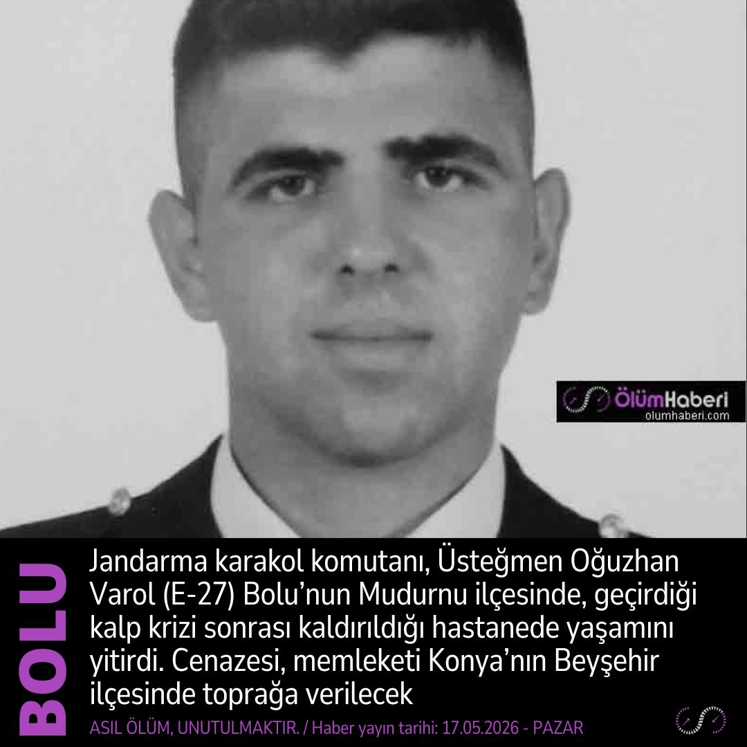 OlumHaberi's tweet photo. Üsteğmen Oğuzhan Varol (E-27) Bolu Mudurnu’da, kalp krizi sonucu yaşamını yitirdi.
#Ustegmen #Asker #Jandarma #OguzhanVarol #Bolu #Mudurnu #kalpkrizi #vefat #cenaze #Konya #Beysehir https://t.co/kEMQmlnALR