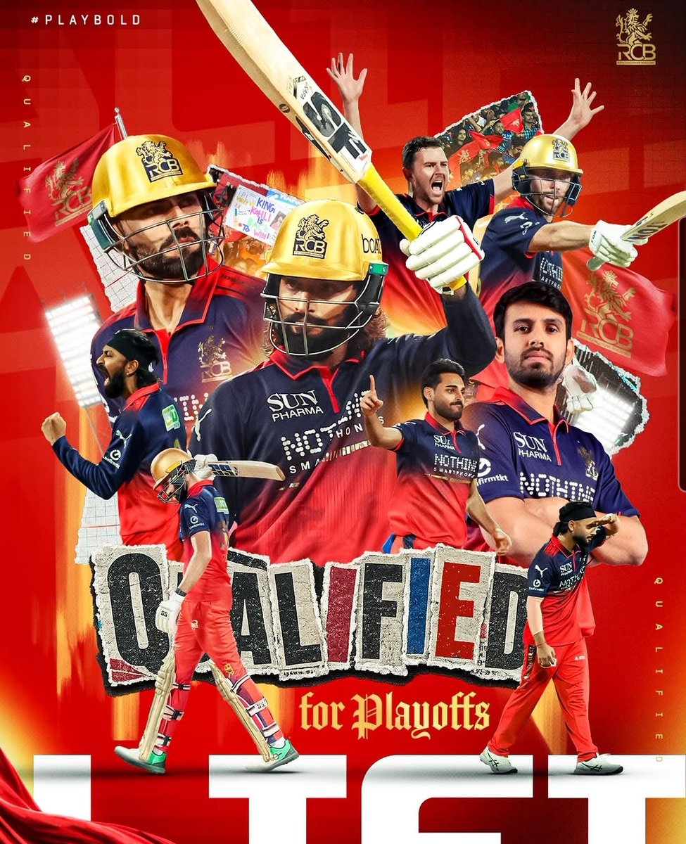 RandhirRana777's tweet photo. 🚨RCB FIRST TEAM TO QUALIFY FOR THE PLAYOFFS OF IPL 2026🔥💪

#PBKSvsRCB https://t.co/QH9W3TJBdX